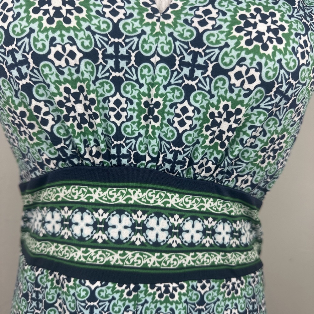 Max Studio NWT Tile Print Sleeveless Midi Dress Women Large Blue Green Stretch - Picture 3 of 11